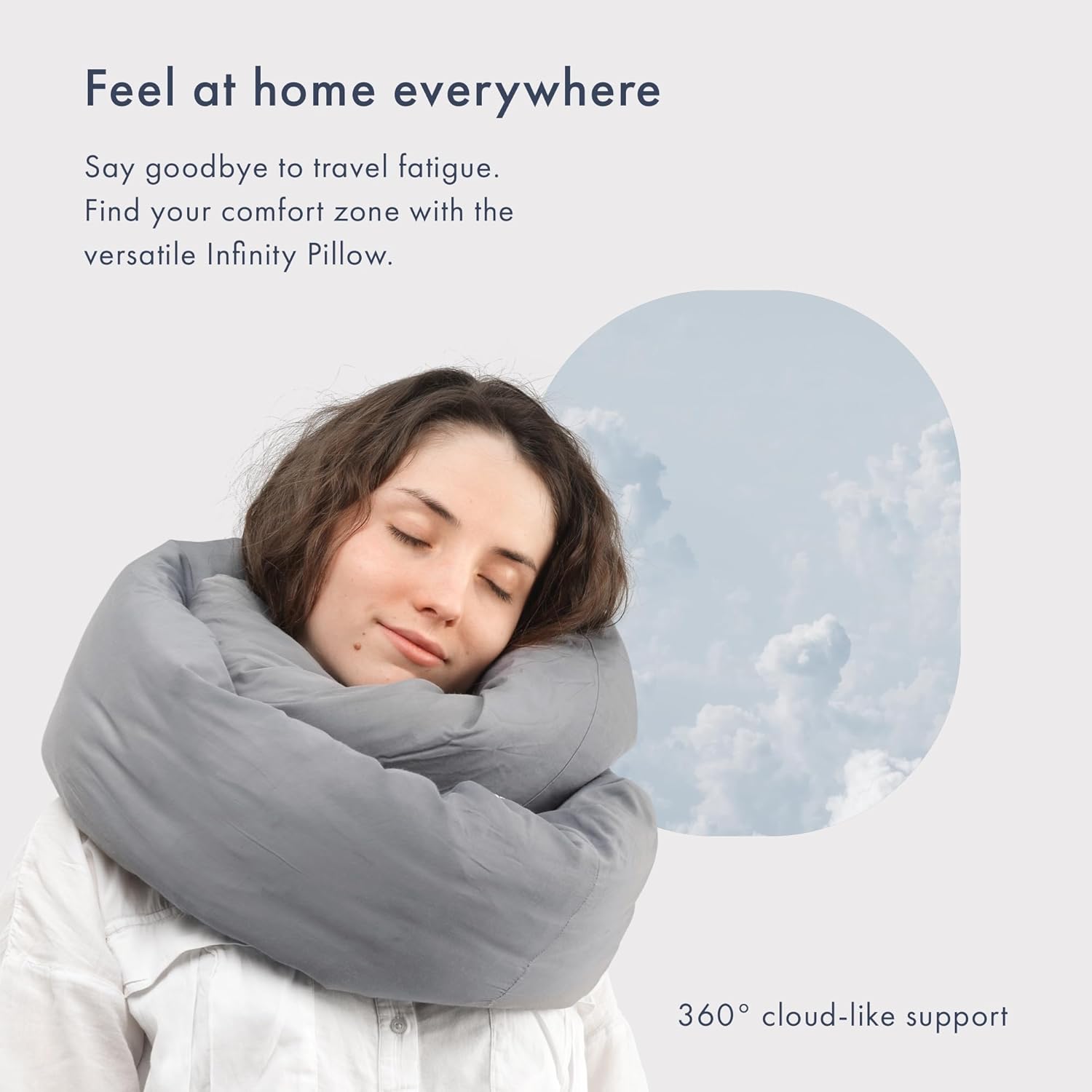 Huzi Infinity Pillow - Home Travel Soft Neck Scarf Support Sleep (Grey) - Image 2