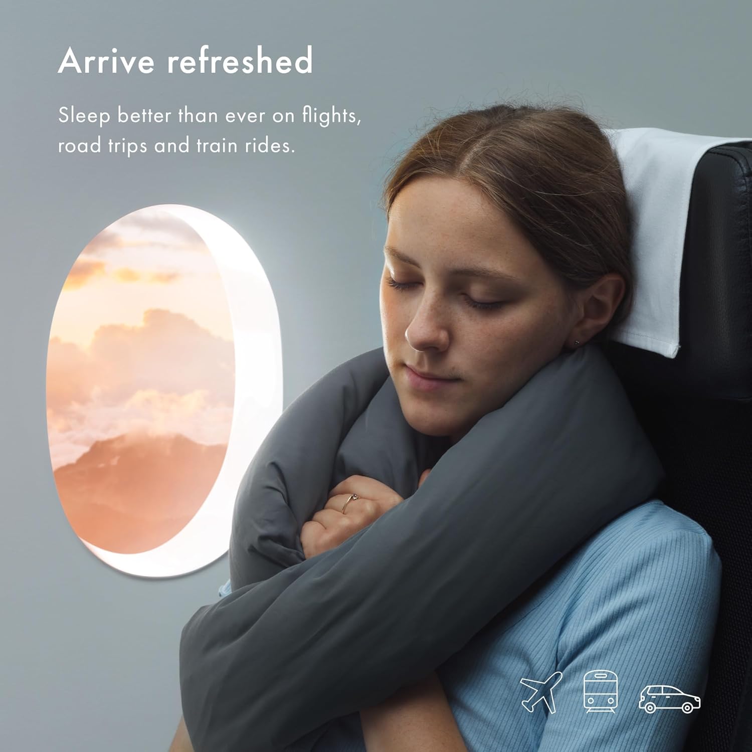 Huzi Infinity Pillow - Home Travel Soft Neck Scarf Support Sleep (Grey) - Image 6