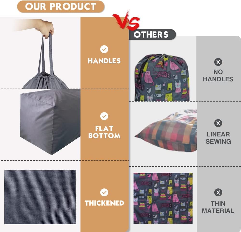 Washable Travel Laundry Bag with Handles and Drawstring (2 Pack), Heavy Duty Large Enough to Hold 3 Loads of Laundry, Fit a Laundry Basket or Clothes Hamper, 27.5x34.5 in,Grey - Image 5